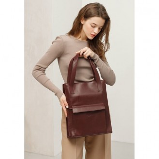 Кожаная женская сумка шоппер Бэтси с карманом бордовая Краст