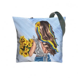 Женская сумка шоппер Viravel Handmade вышивка бисером "Все буде Україна!" голубая BGCB101