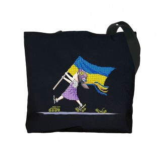 Женская сумка шоппер Viravel Handmade вышивка бисером "Все буде Україна!" чёрная BGCB86