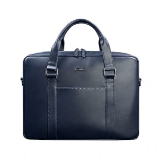Мужская сумка для ноутбука и документов BlankNote Сапфир натуральная кожа тёмно-синяя BN-BAG-37-navy-blue