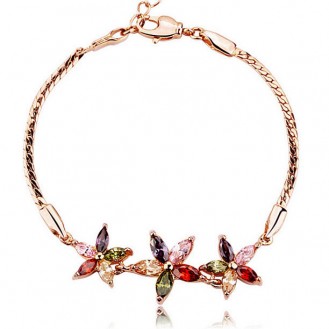 Женский браслет на руку VELI бижутерия с разноцветными кристаллами Цветы Таити 408056