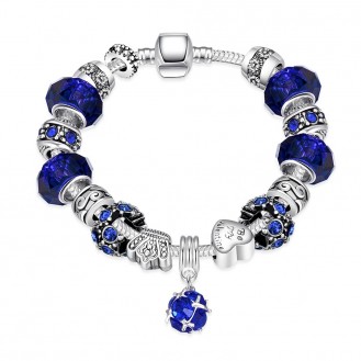 Женский браслет на руку VELI бижутерия с синими шармами My Star 169802