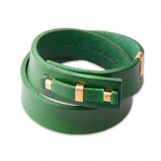 Кожаный браслет в два оборота LUY n-1-two-4 зелёный, 17.0 см