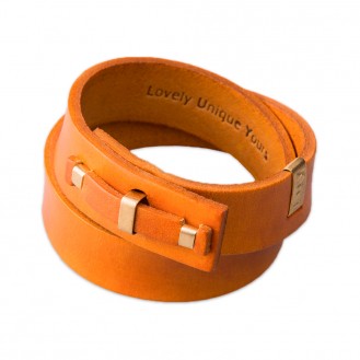 Кожаный браслет в два оборота LUY n-1-two-7 оранжевый, 17.0 см