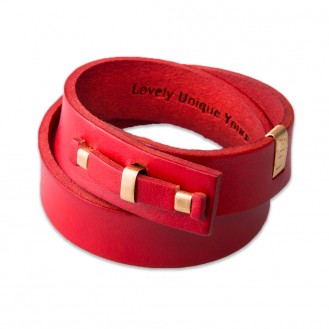 Кожаный браслет в два оборота LUY n-1-two-2 красный, 17.0 см