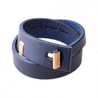 Кожаный браслет в два оборота LUY n-3-two-1 синий, 17.0 см
