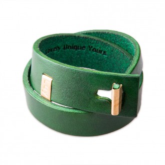 Кожаный браслет в два оборота LUY n-3-two-4 зелёный, 17.0 см
