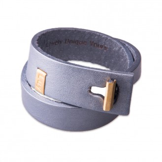 Женский кожаный браслет в два оборота LUY n-3-two-8 серый, 17.0 см