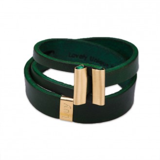 Кожаный браслет в два оборота LUY n-5-two-4 зелёный, 17.5 см