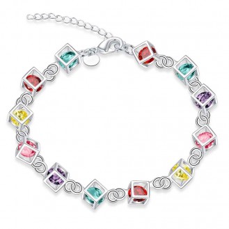 Женский браслет VELI бижутерия с разноцветными кристаллами Радуга в кубе 154927