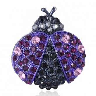 Брошь женская BROCHE бижутерия с кристаллами Насекомые Божья коровка фиолетовая BRSF110648