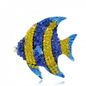 Брошь женская BROCHE бижутерия с кристаллами Море Рыбка синяя BRBF110665