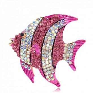 Брошь женская BROCHE бижутерия с кристаллами Море Рыбка розовая BRBF110666