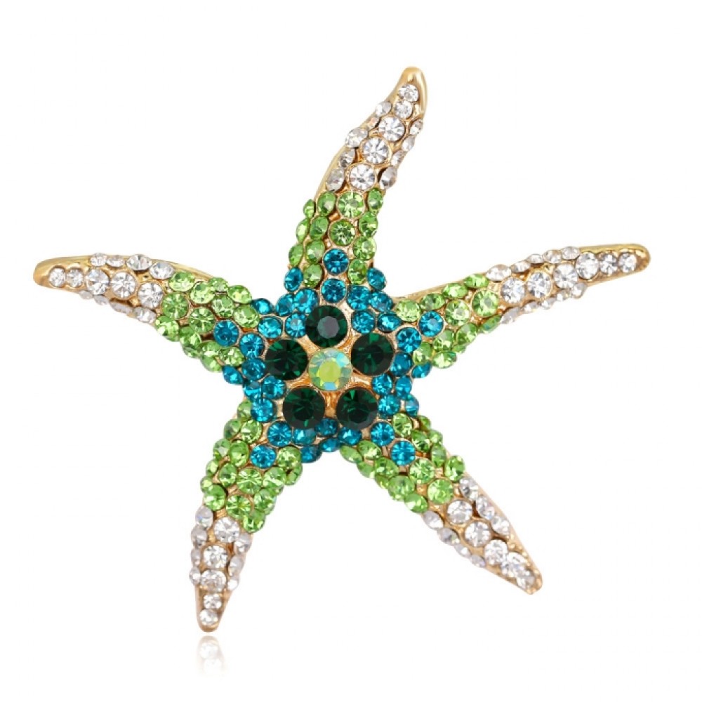 Брошь женская BROCHE бижутерия с кристаллами Морская Звезда зелёная BRBF110680