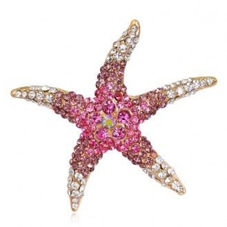 Брошь женская BROCHE бижутерия с кристаллами Морская Звезда розовая BRBF110678