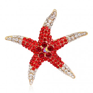 Брошь женская BROCHE бижутерия с кристаллами Морская Звезда красная BRBF110679