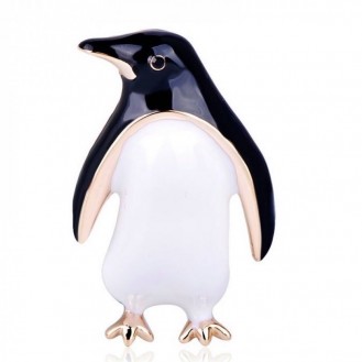 Брошь унисекс BROCHE бижутерия с эмалью Птицы Пингвин бело-чёрная BRSF110713