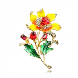 Брошь-кулон женская BROCHE бижутерия с эмалью Летний Цветок жёлтая BRBF110718