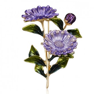 Брошь-кулон женская BROCHE бижутерия с эмалью Цветы Хризантемы BR110721 фиолетовая