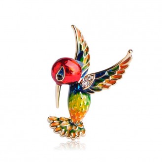 Брошь женская BROCHE бижутерия с эмалью Птицы Колибри разноцветная BRSF110809