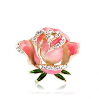 Брошь женская BROCHE бижутерия с эмалью Роза розовая BRBF110842