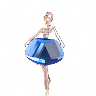 Брошь женская BROCHE бижутерия с кристаллами Профессии Девушка Балерина синяя BRSF110856