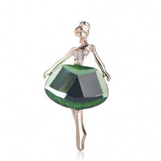 Брошь женская BROCHE бижутерия с кристаллами Профессии Девушка Балерина зелёная BRSF110854
