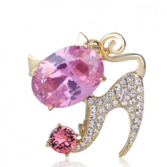Брошь женская BROCHE бижутерия с кристаллами Животные Кошка Джульетта розовая BRSF110868