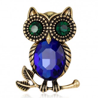 Брошь женская BROCHE бижутерия Винтаж Птицы Сова BR110885 синяя