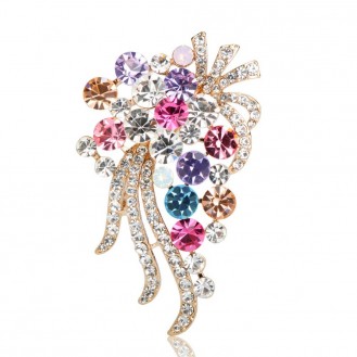 Брошь женская BROCHE бижутерия с кристаллами Цветы Грация разноцветная BRSF110900
