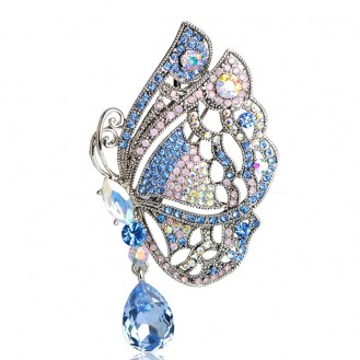 Брошь-кулон женская BROCHE бижутерия с кристаллами Насекомые Бабочка голубая BRSF110903