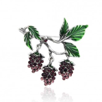 Брошь женская BROCHE бижутерия с кристаллами Ягоды Виноград фиолетовая BRBF110955