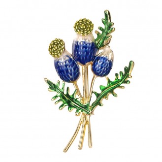 Брошь-кулон женская BROCHE бижутерия с эмалью Цветы Чертополох синяя BRSF110983