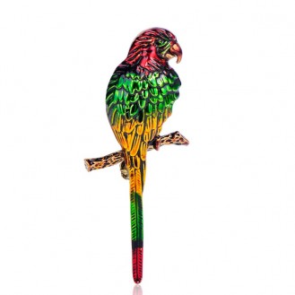 Брошь-кулон женская BROCHE бижутерия с эмалью Птицы Попугай разноцветная BRSF111022