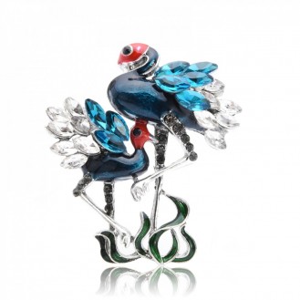Брошь женская BROCHE бижутерия с эмалью Птицы Танцующие Фламинго синяя BRBF111099