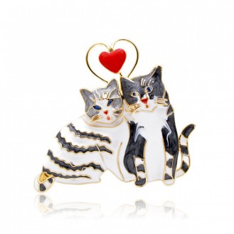 Брошь женская BROCHE бижутерия с эмалью Животные Счастливые Котики серая BRBF111043