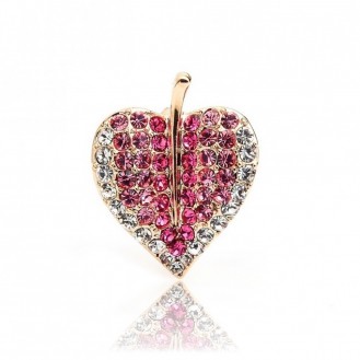 Брошь женская BROCHE бижутерия с кристаллами Сердце розовая BRSF111045
