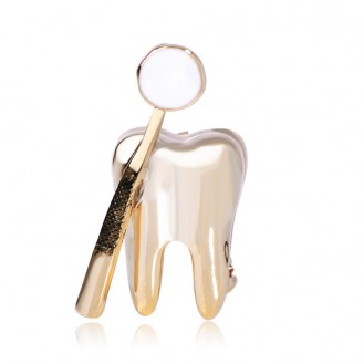 Брошь унисекс BROCHE бижутерия Медицина Зуб с зеркалом золотистая BRSF111142