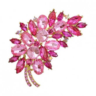 Брошь женская BROCHE бижутерия с кристаллами Цветы Букет BR110509 розовая