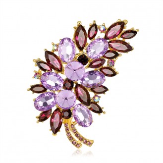 Брошь женская BROCHE бижутерия с кристаллами Цветы Букет BR110510 фиолетовая