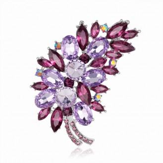 Брошь женская BROCHE бижутерия с кристаллами Цветы Букет фиолетовая BRBF110512