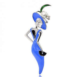 Брошь женская BROCHE бижутерия с эмалью Дама в шляпке синяя BRBF110354