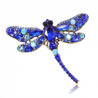 Брошь женская крупная BROCHE бижутерия с кристаллами Стрекоза синяя BRBF110350