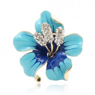 Брошь-кулон женская BROCHE бижутерия с эмалью Цветы Лилия голубая BRBF111036