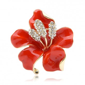 Брошь-кулон женская BROCHE бижутерия с эмалью Цветы Лилия красная BRBF111035