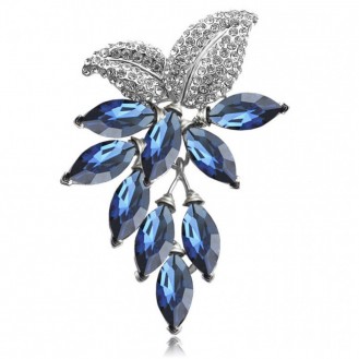 Брошь женская BROCHE бижутерия с кристаллами Цветы синяя BRBF110421