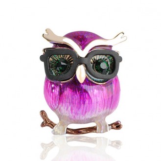 Брошь женская BROCHE бижутерия с эмалью Птицы Сова в очках розовая BRSF110685