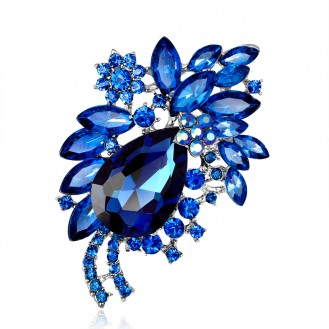 Брошь женская BROCHE бижутерия с кристаллами Цветы Валенсия синяя BRBF110501