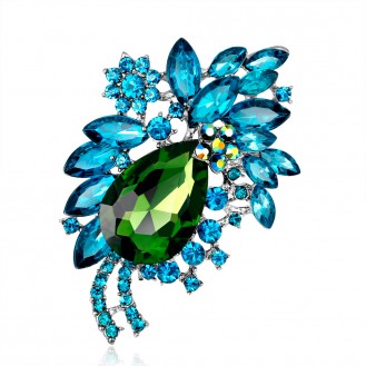 Брошь женская BROCHE бижутерия с кристаллами Цветы Валенсия зелёная BRBF110503