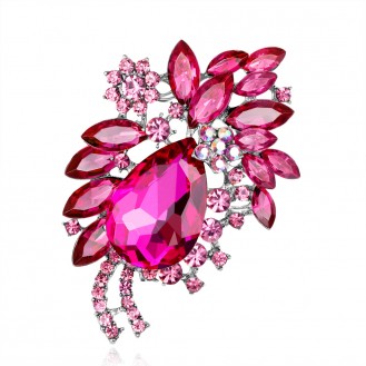 Брошь женская BROCHE бижутерия с кристаллами Цветы Валенсия розовая BRBF110504